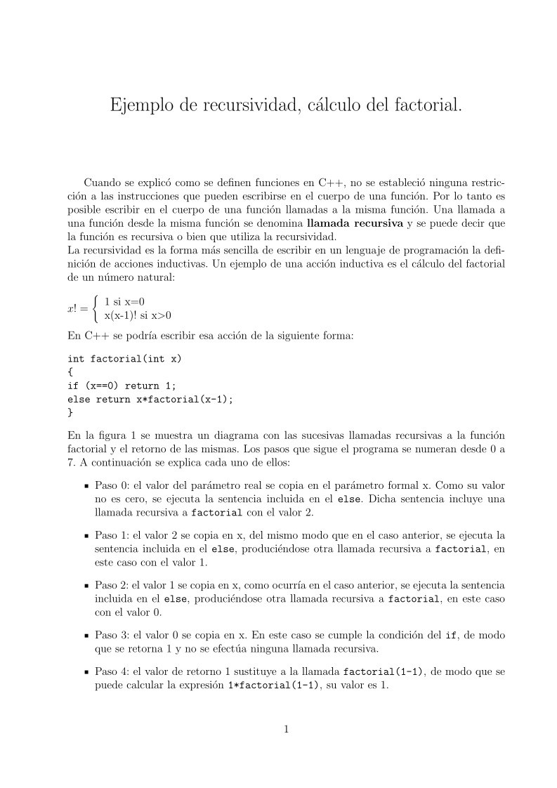Imágen de pdf Ejemplo de recursividad, cálculo del factorial