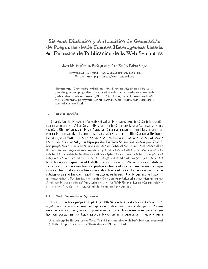 Imágen de pdf Sistema Dinámico y Automático de Generación de Preguntas desde Fuentes Heterogéneas basada en Formatos de Publicación de la Web Semántica