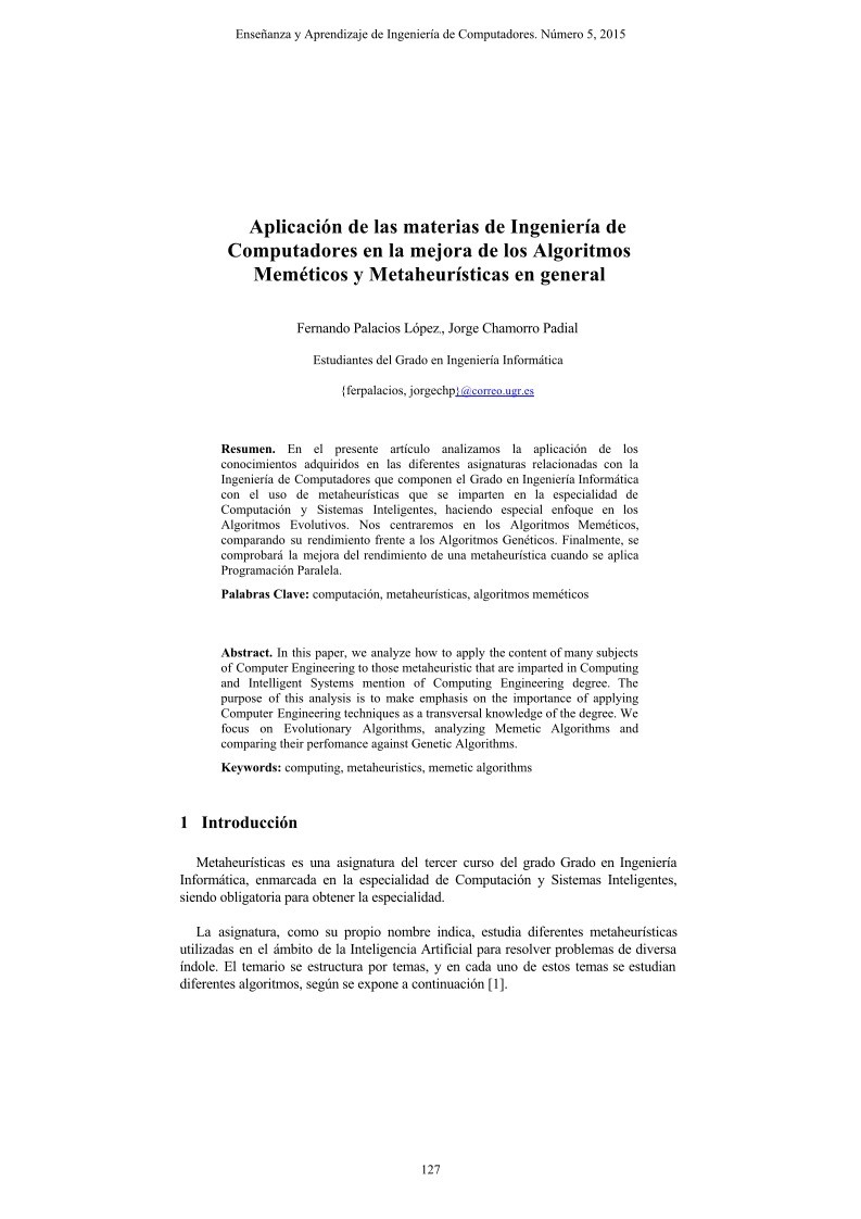Imágen de pdf Aplicación de las materias de Ingeniería de Computadores en la mejora de los Algoritmos Meméticos y Metaheurísticas en general