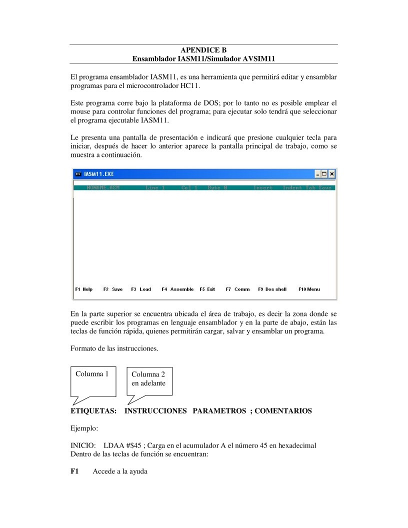 Imágen de pdf APENDICE B Ensamblador IASM11/Simulador AVSIM11