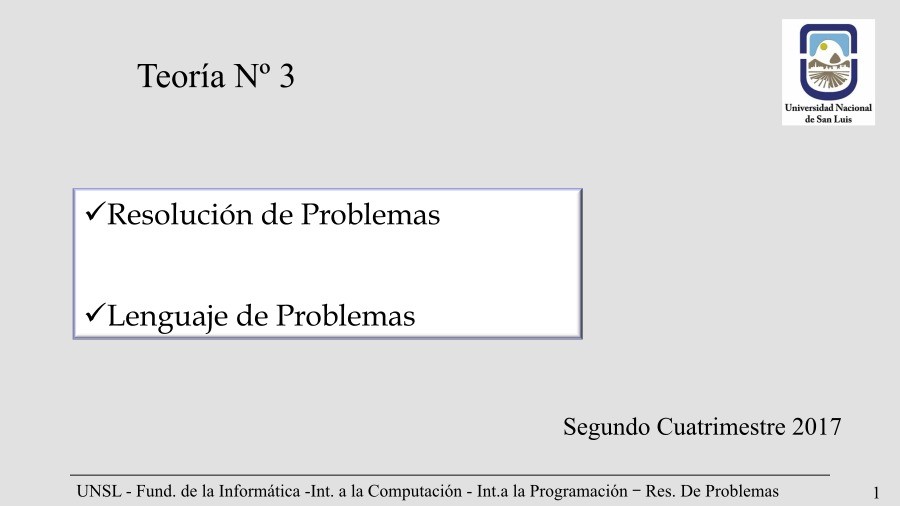Imágen de pdf Teoría 3 - Resolución de problemas - Lenguaje de Problemas