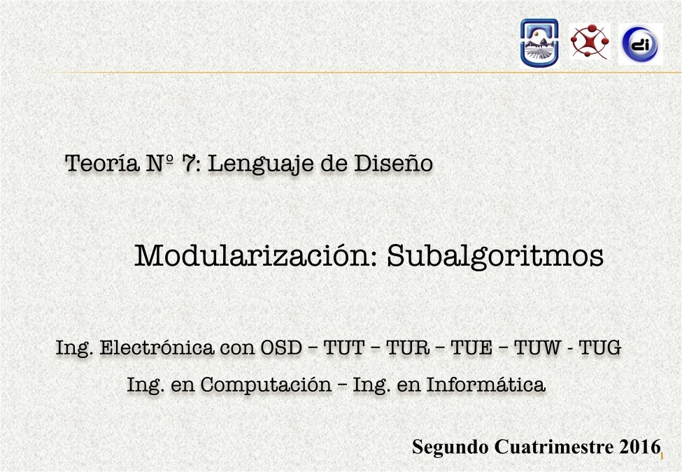 Imágen de pdf Teoría 7 - Lenguaje de Diseño - Modularización: Subalgoritmos