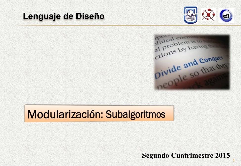 Imágen de pdf Modularización: Subalgoritmos - Lenguaje de Diseño