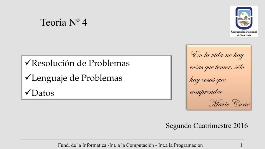 Imágen de pdf Teoría 4 - Resolución de Problemas - Lenguaje de Problemas - Datos