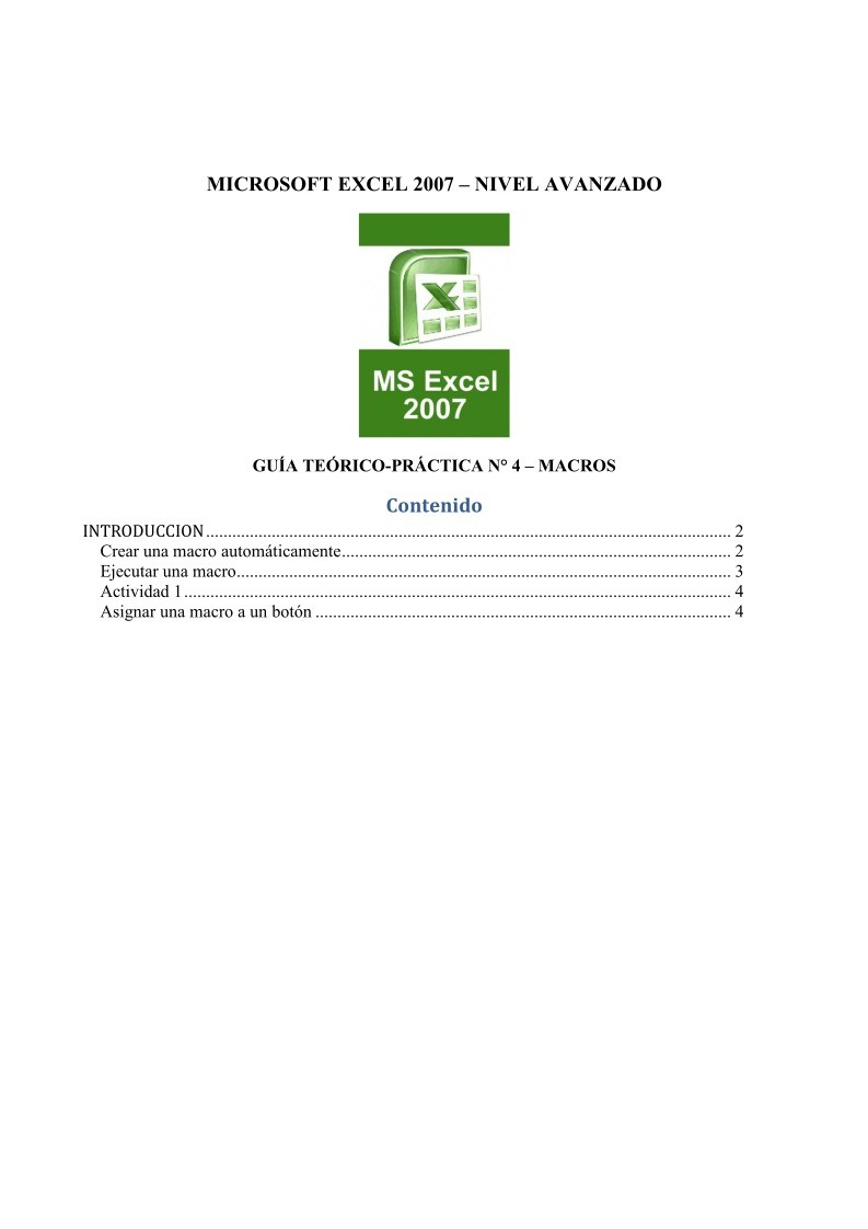 Imágen de pdf Guía Teórico-Práctica 4 - Macros - Microsoft Excel 2007 - Nivel Avanzado