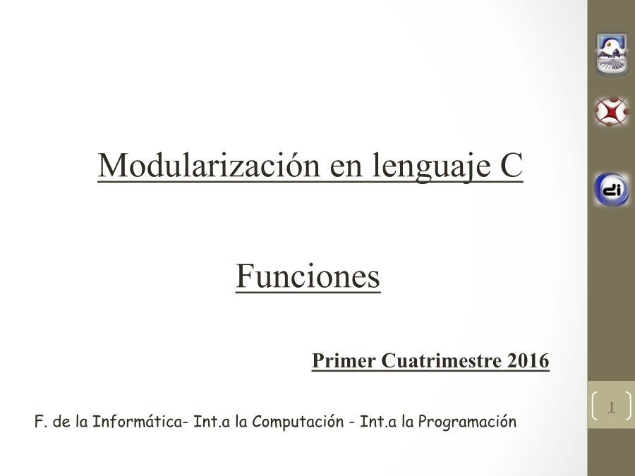 Imágen de pdf Modularización en lenguaje C - Funciones