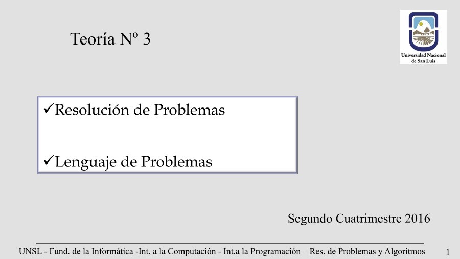 Imágen de pdf Teoría 3 - Resolución de Problemas - Lenguaje de Problemas