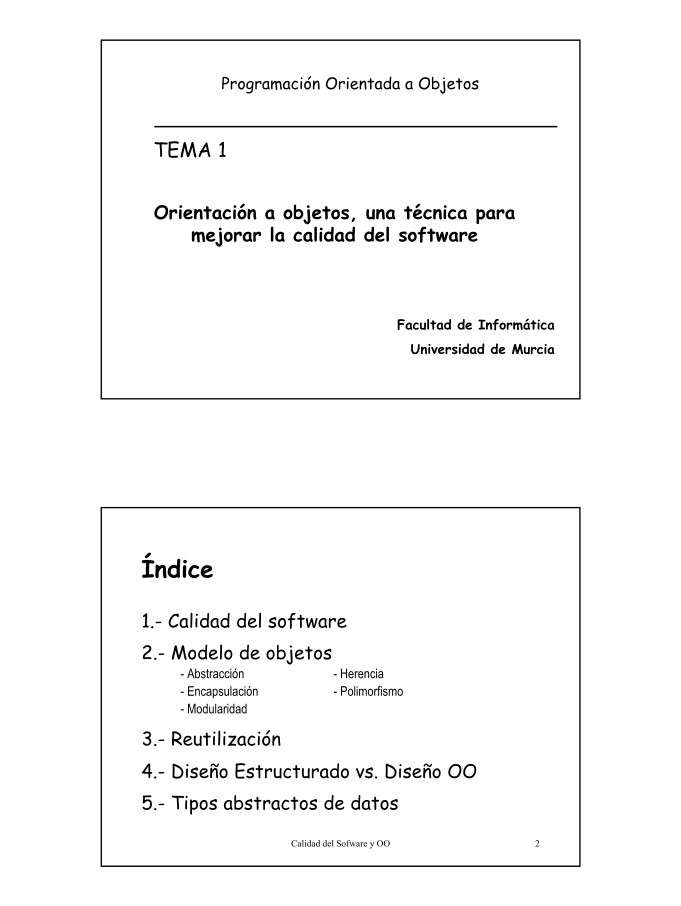 Imágen de pdf TEMA 1 Orientación a objetos, una técnica para mejorar la calidad del software - Programación Orientada a Objetos