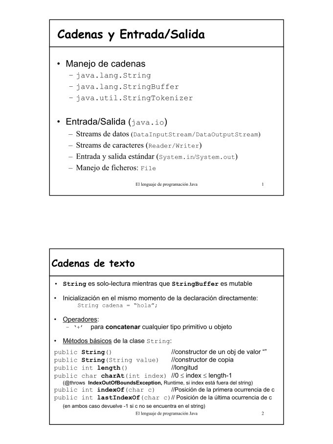 Imágen de pdf Cadenas y Entrada/Salida - El lenguaje de programación Java