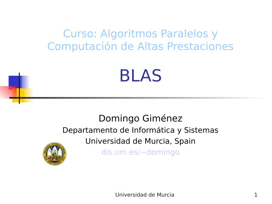 Imágen de pdf BLAS - Curso: Algoritmos Paralelos y Computación de Altas Prestaciones