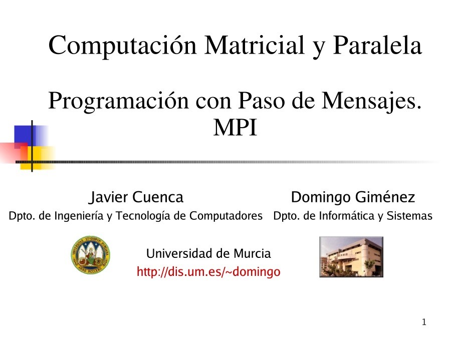 Imágen de pdf Programación con paso de mensajes. MPI - Computación Matricial y Paralela