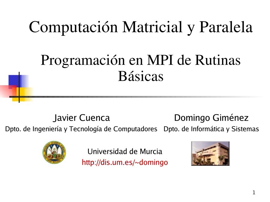 Imágen de pdf Programación en MPI de Rutinas Básicas - Computación Matricial y Paralela