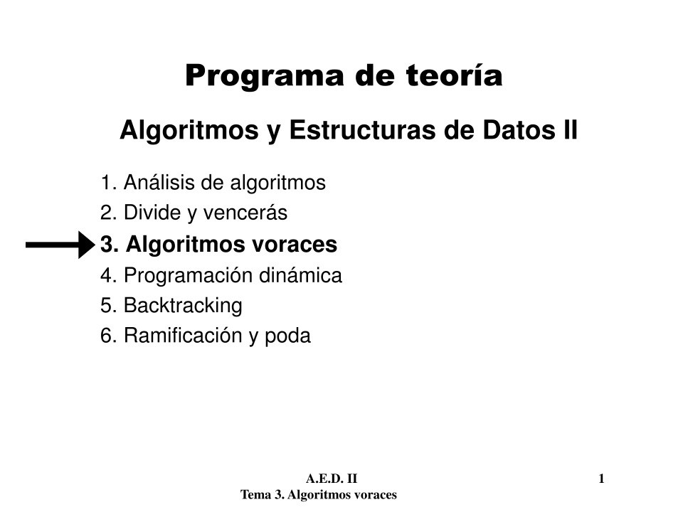 Imágen de pdf Tema 3. Algoritmos voraces - Algoritmos y Estructuras de Datos II