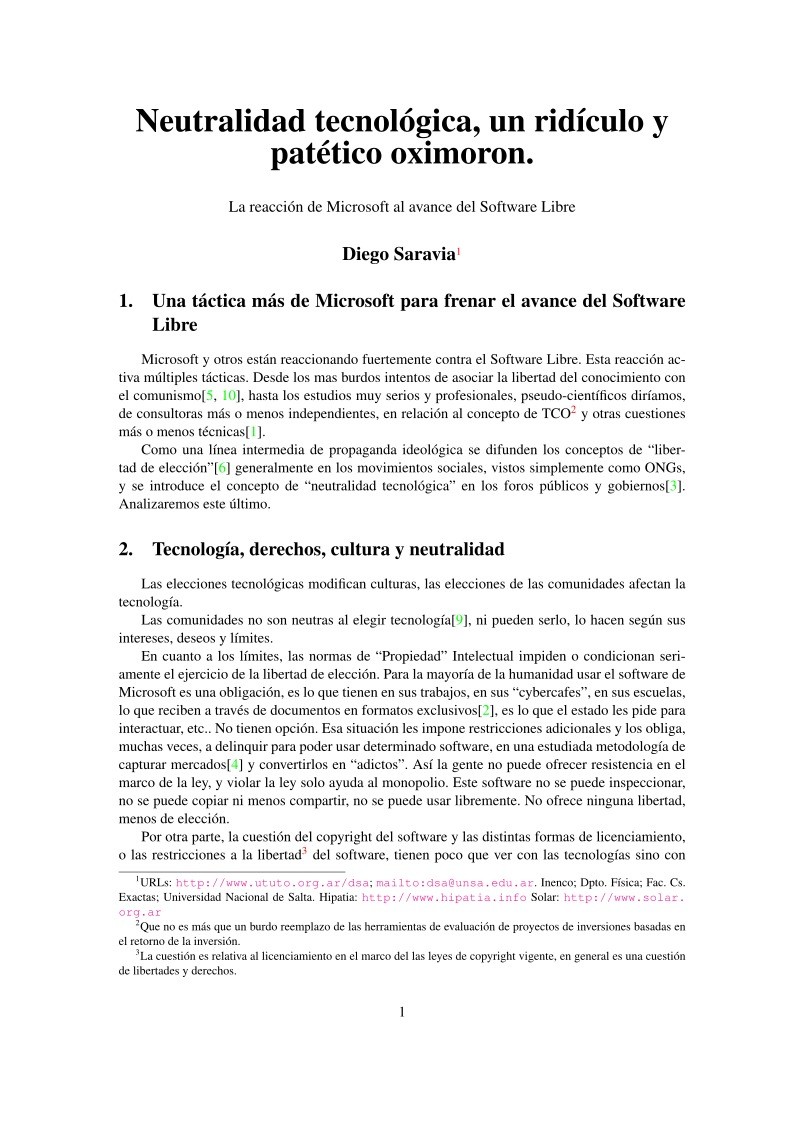 Imágen de pdf Neutralidad tecnológica, un ridículo y patético oximoron - La reacción de Microsoft al avance del Software Libre