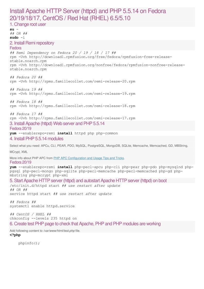 Imágen de pdf Install Apache HTTP Server (httpd) and PHP 5.5.14 on Fedora 20/19/18/17, CentOS / Red Hat (RHEL) 6.5/5.10