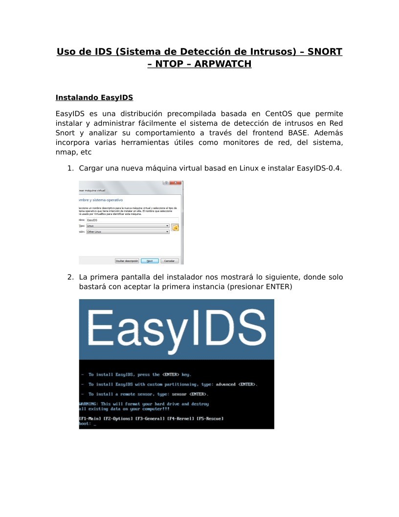 Imágen de pdf Uso de IDS (Sistema de Detección de Intrusos) - SNORT - NTOP - ARPWATCH