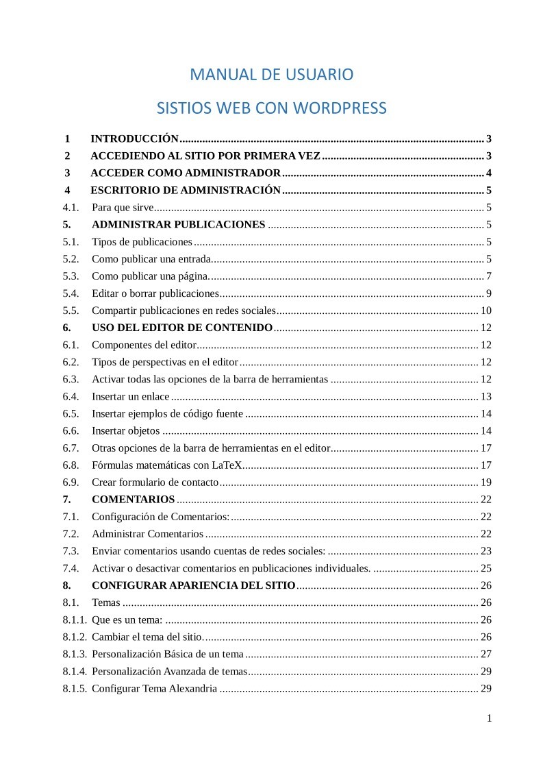 Imágen de pdf Sitios Web con Wordpress - Manual de usuario