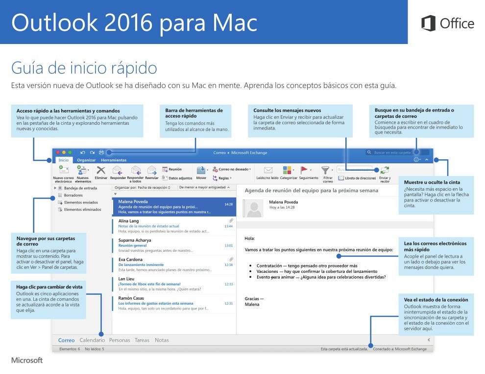 Imágen de pdf Outlook 2016 para Mac - Guía de inicio rápido