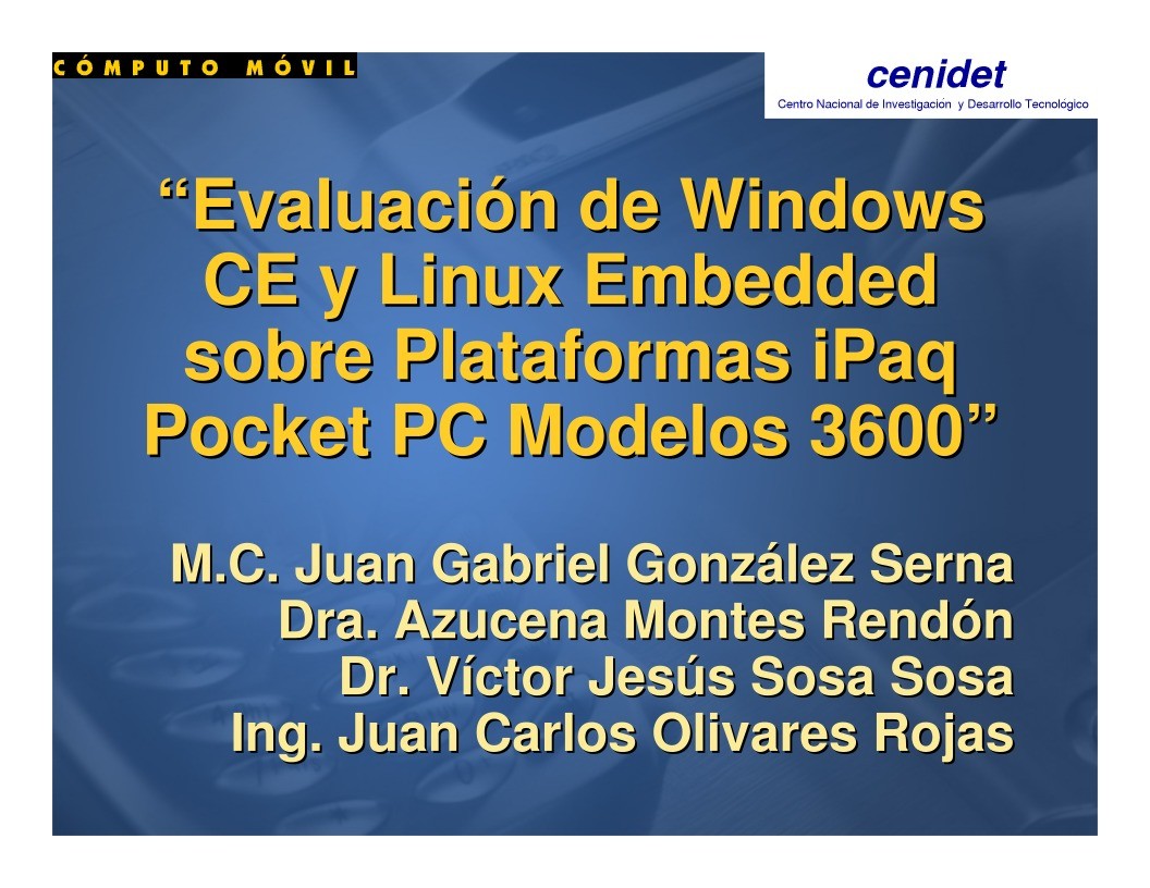 Imágen de pdf Evaluación de Windows CE y Linux Embedded sobre Plataformas iPaq Pocket PC Modelos 3600
