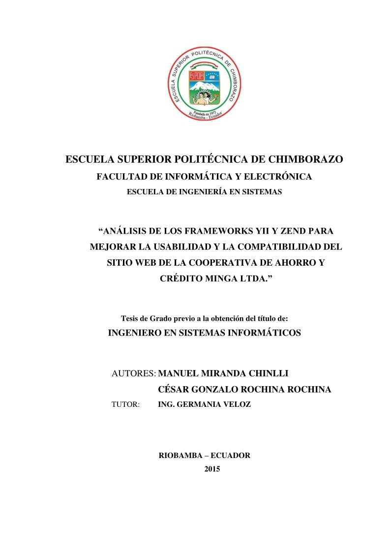 Imágen de pdf Análisis de los frameworks YII y ZEND para mejorar la usabilidad y la compatibilidad del sitio web de la cooperativa de ahorro y crédito minga ltda