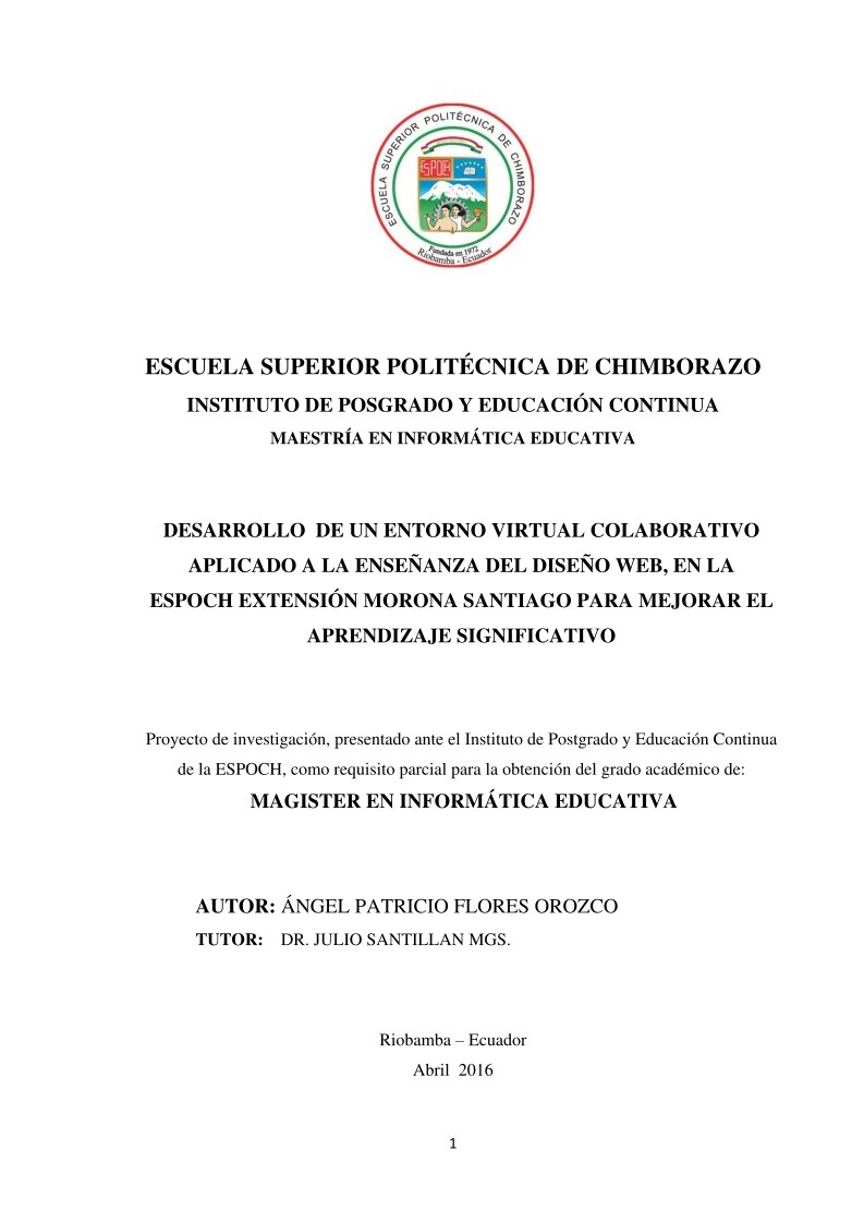 Imágen de pdf Desarrollo de un entorno virtual colaborativo aplicado a la enseñanza del diseño web, en la espoch extensión morona santiago para mejorar el aprendizaje significativo