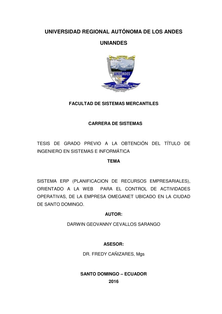 Imágen de pdf Sistema ERP (planificacion de recursos empresariales), orientado a la web para el control de actividades operativas