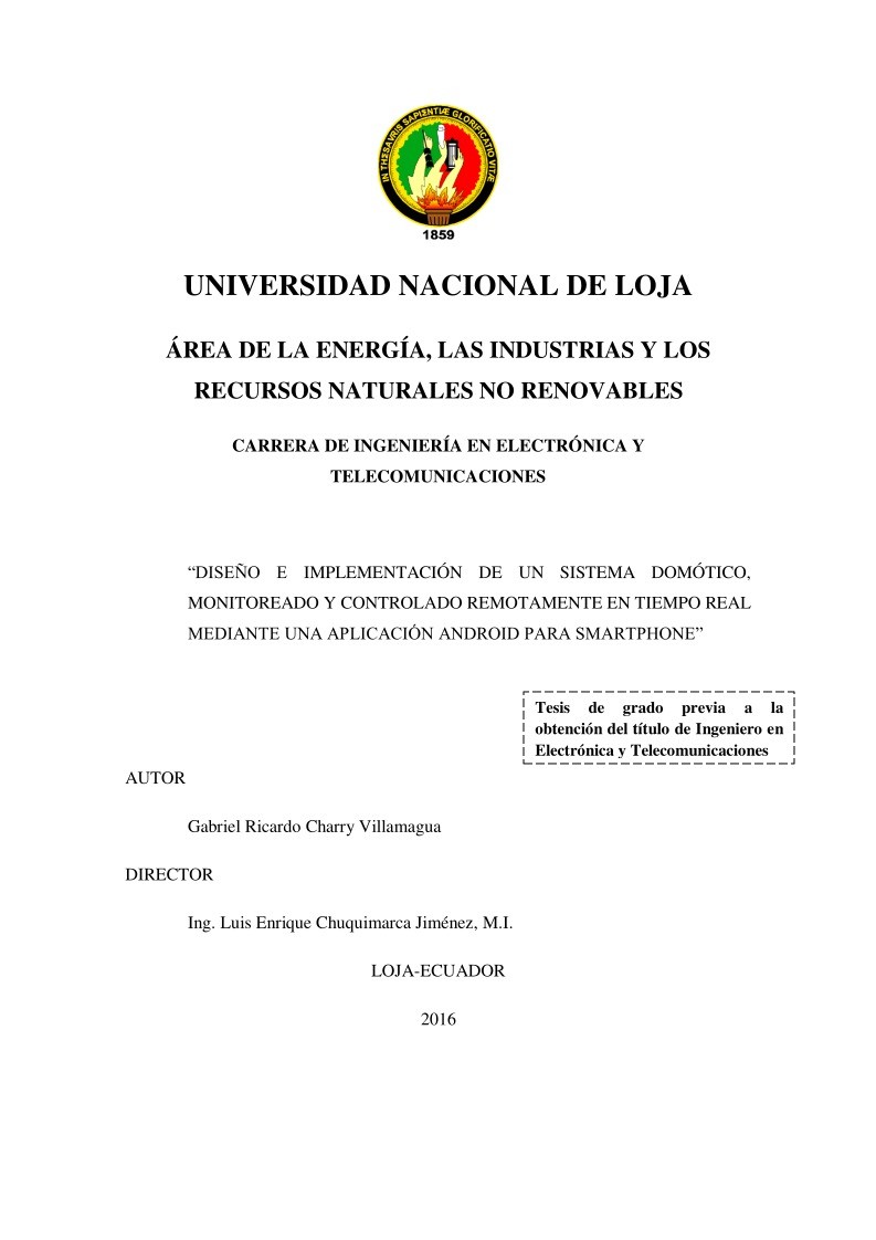 Imágen de pdf Diseño e implementación de un sistema domótico, monitoreado y controlado remotamente en tiempo real mediante una aplicación Android para smartphone