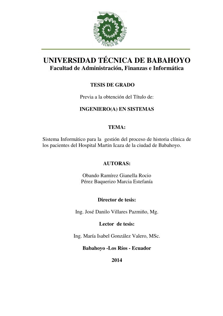 Imágen de pdf Sistema Informático para la gestión del proceso de historia clínica de los pacientes del Hospital Martin Icaza de la ciudad de Babahoyo