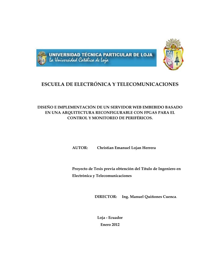 Imágen de pdf Diseño e implementación de un servidor web embebido basado en una arquitectura reconfigurable con fpgas para el control y monitoreo de periféricos