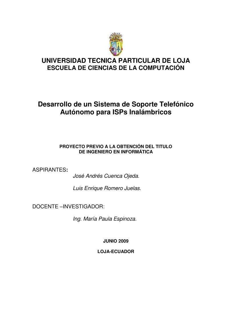 Imágen de pdf Desarrollo de un Sistema de Soporte Telefónico Autónomo para ISPs Inalámbricos