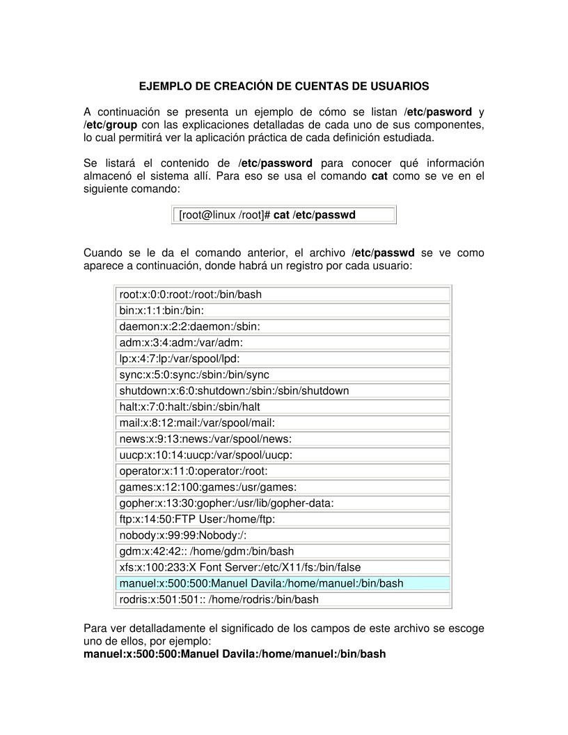 Imágen de pdf Linux - Ejemplo creación de cuentas de usuarios
