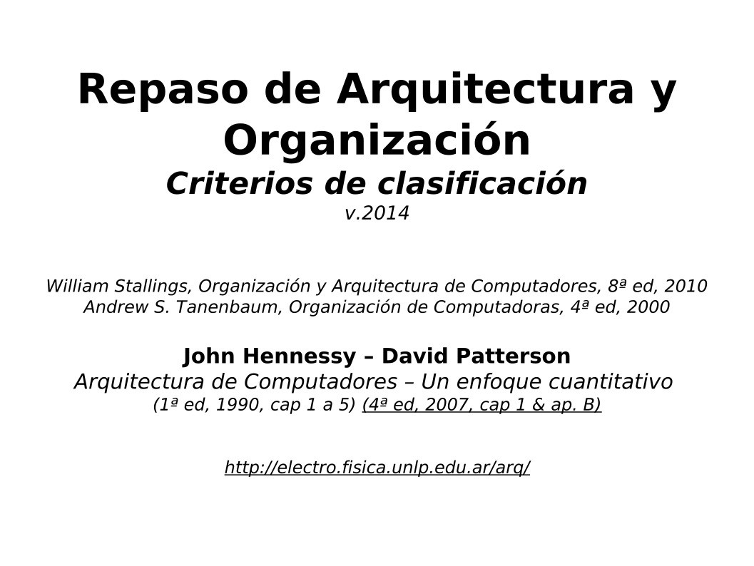 Imágen de pdf Repaso de Arquitectura y Organización - Criterios de clasificación