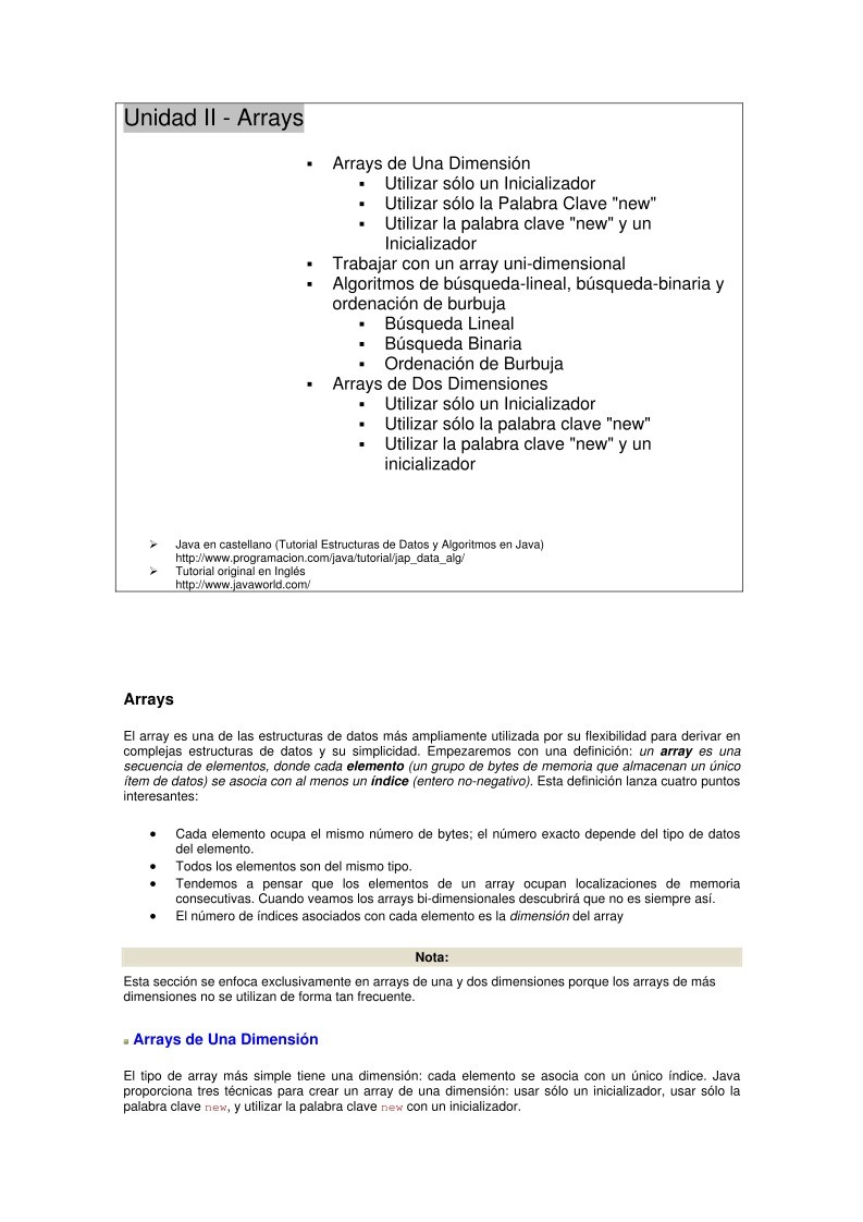 Imágen de pdf Unidad II - Arrays