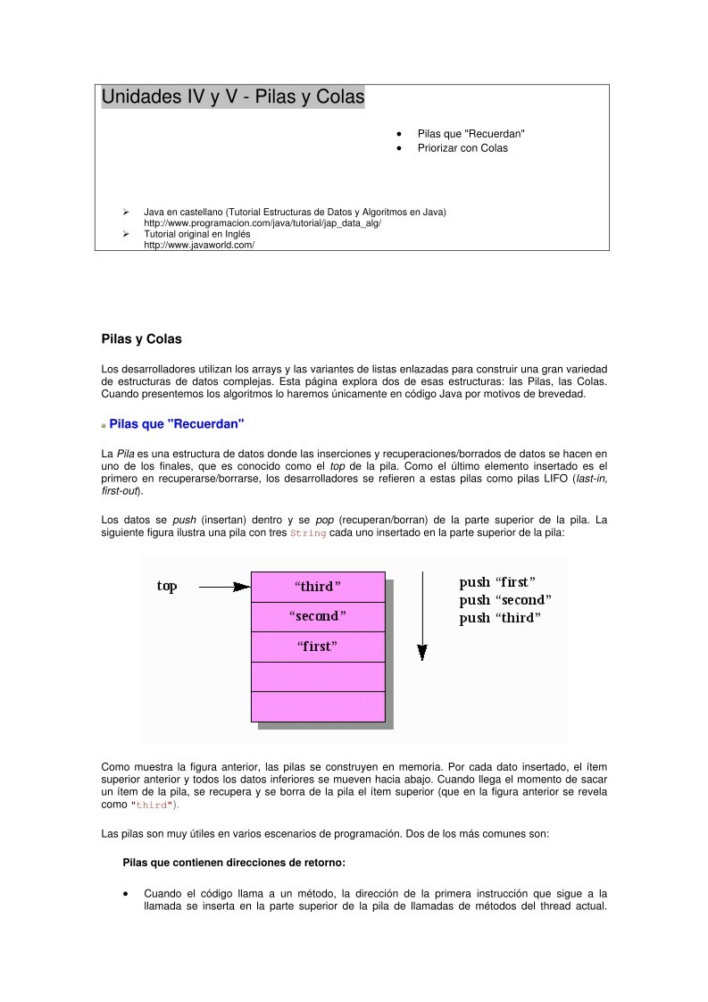 Imágen de pdf Unidades IV y Y - Pilas y Colas