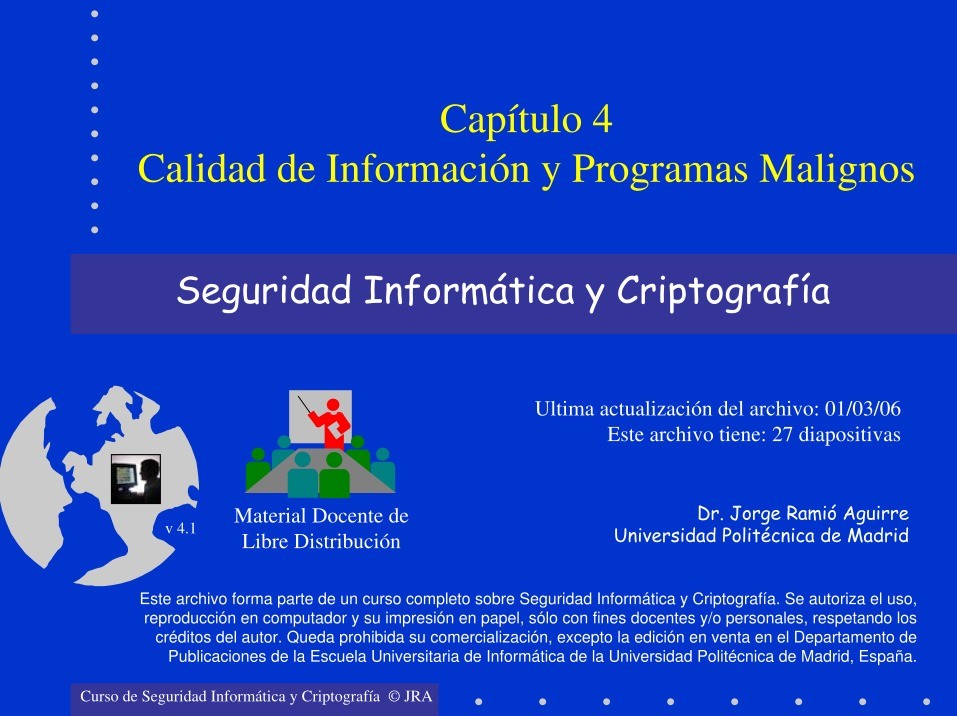 Imágen de pdf Capítulo 4 - Calidad de Información y Programas Malignos - Seguridad Informática y Criptografía