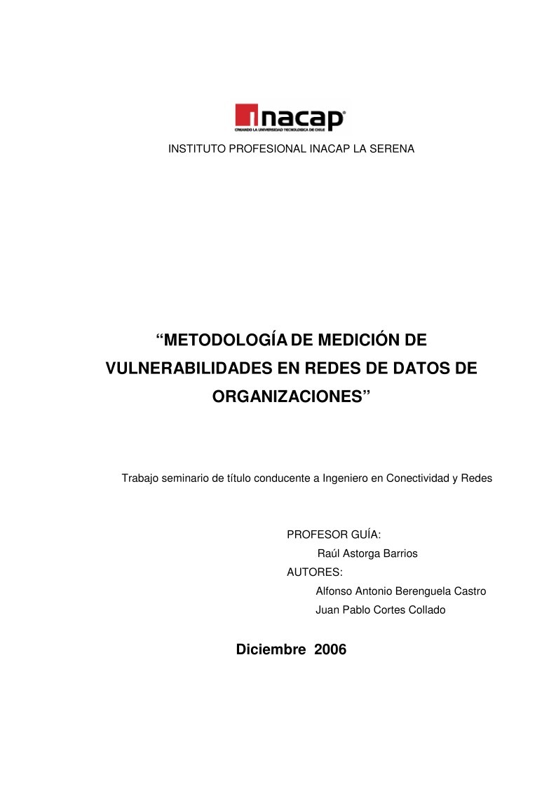 Imágen de pdf Instituto profesional inacap la serena "metodología de medición de vulnerabilidades en redes de datos de organizaciones"