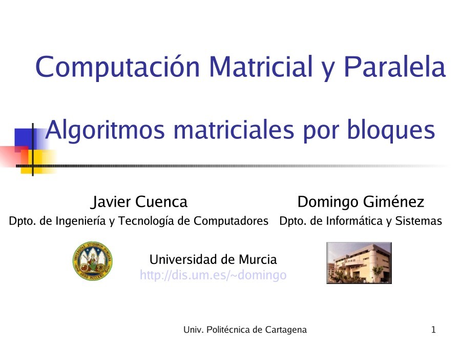 Imágen de pdf Computación Matricial y Paralela - Algoritmos matriciales por bloques