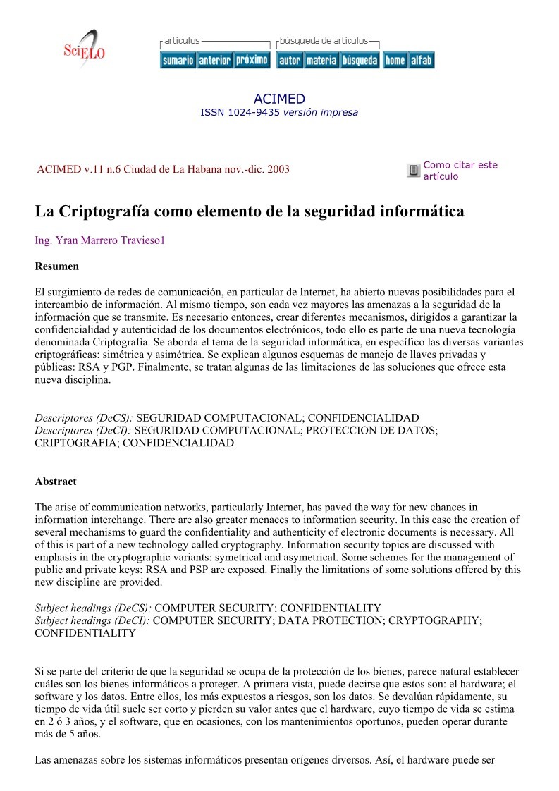 Imágen de pdf La Criptografía como elemento de la seguridad informática