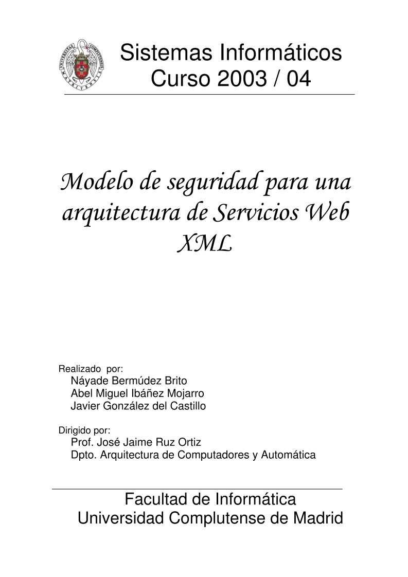 Imágen de pdf Modelo de seguridad para una arquitectura de Servicios Web XML