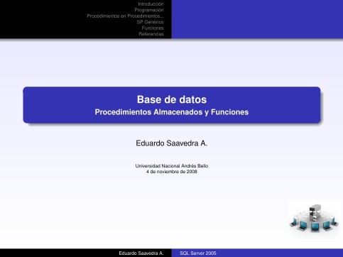 Imágen de pdf Base de datos - Procedimientos Almacenados y Funciones