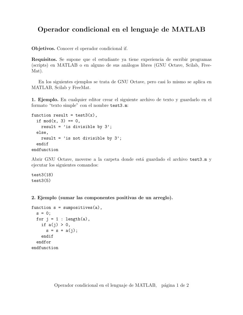 Imágen de pdf Operador condicional en el lenguaje de MATLAB