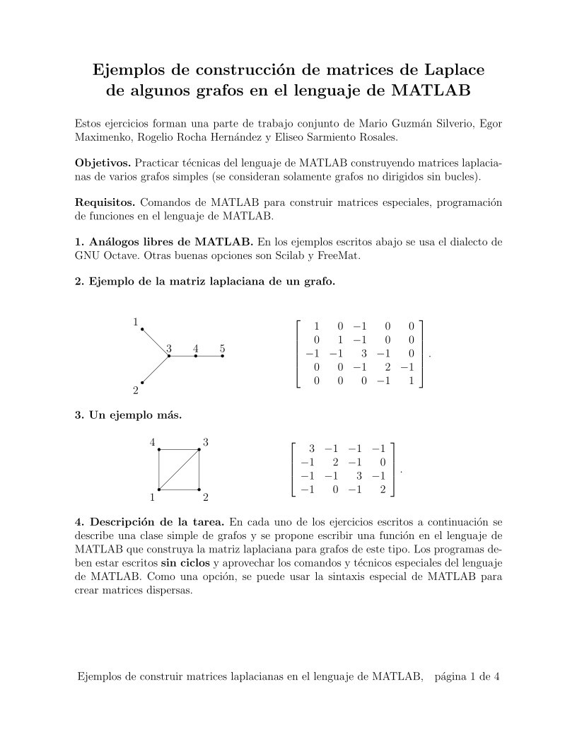 Imágen de pdf Ejemplos de construcción de matrices de Laplace de algunos grafos no dirigidos en el lenguaje de MATLAB