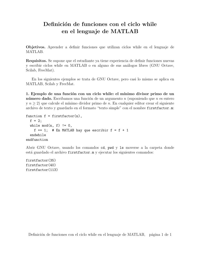 Imágen de pdf Definición de funciones con el ciclo while en el lenguaje de MATLAB