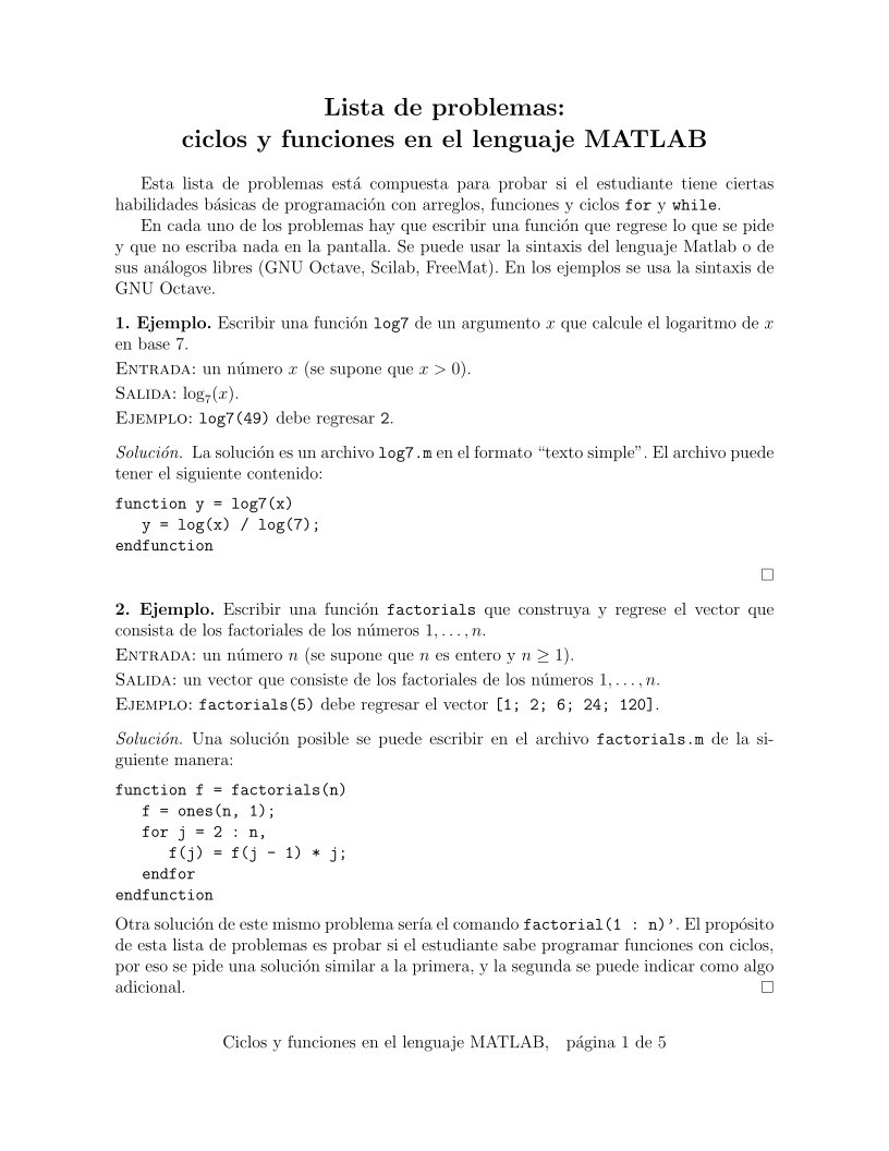 Imágen de pdf Lista de problemas: ciclos y funciones en el lenguaje MATLAB
