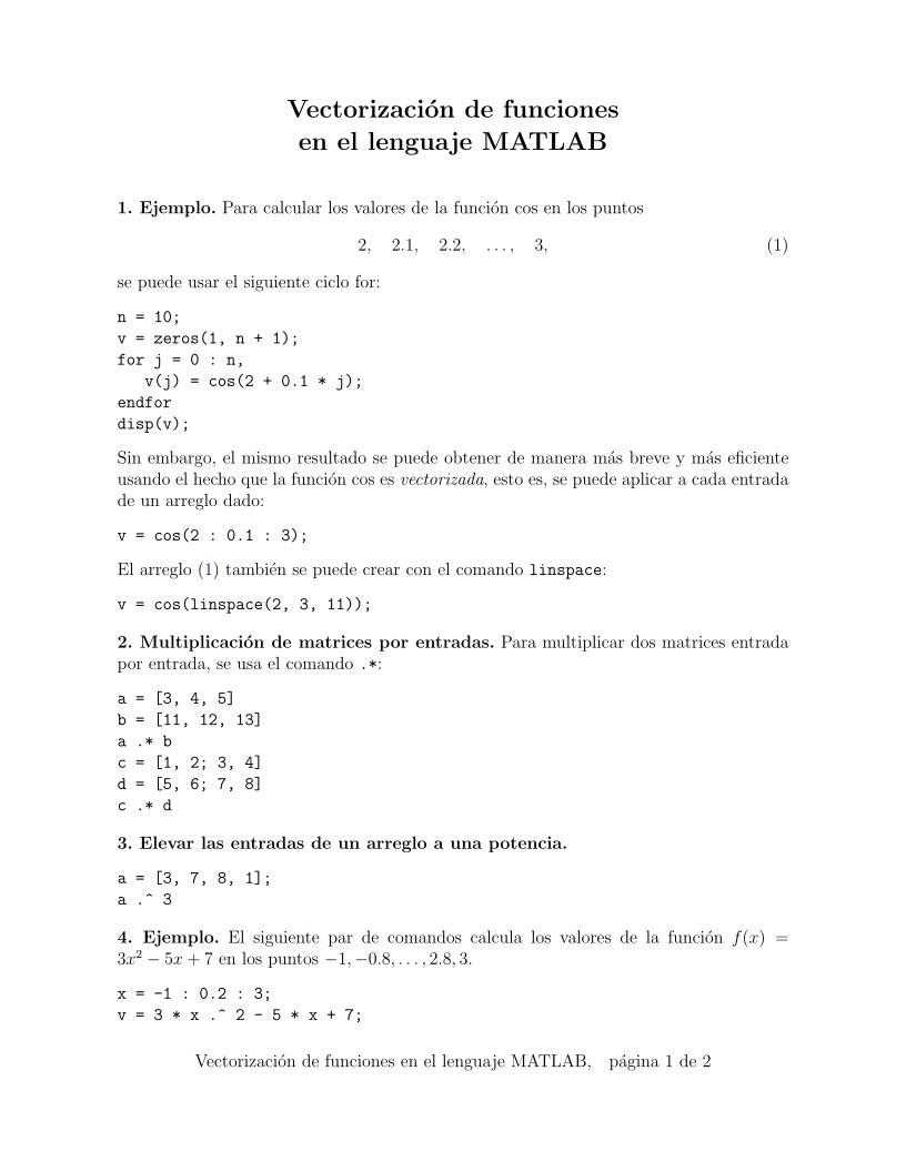 Imágen de pdf Vectorización de funciones en el lenguaje MATLAB