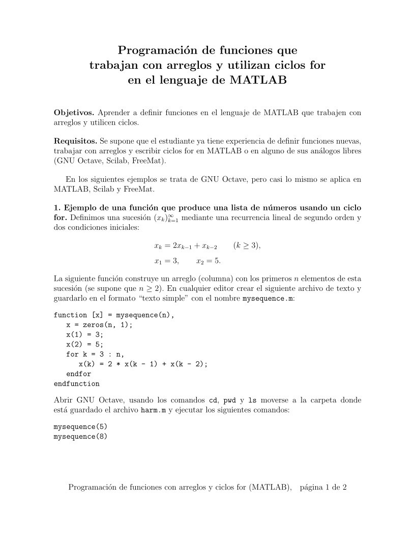 Imágen de pdf Programación de funciones que trabajan con arreglos y utilizan ciclos for en el lenguaje de MATLAB