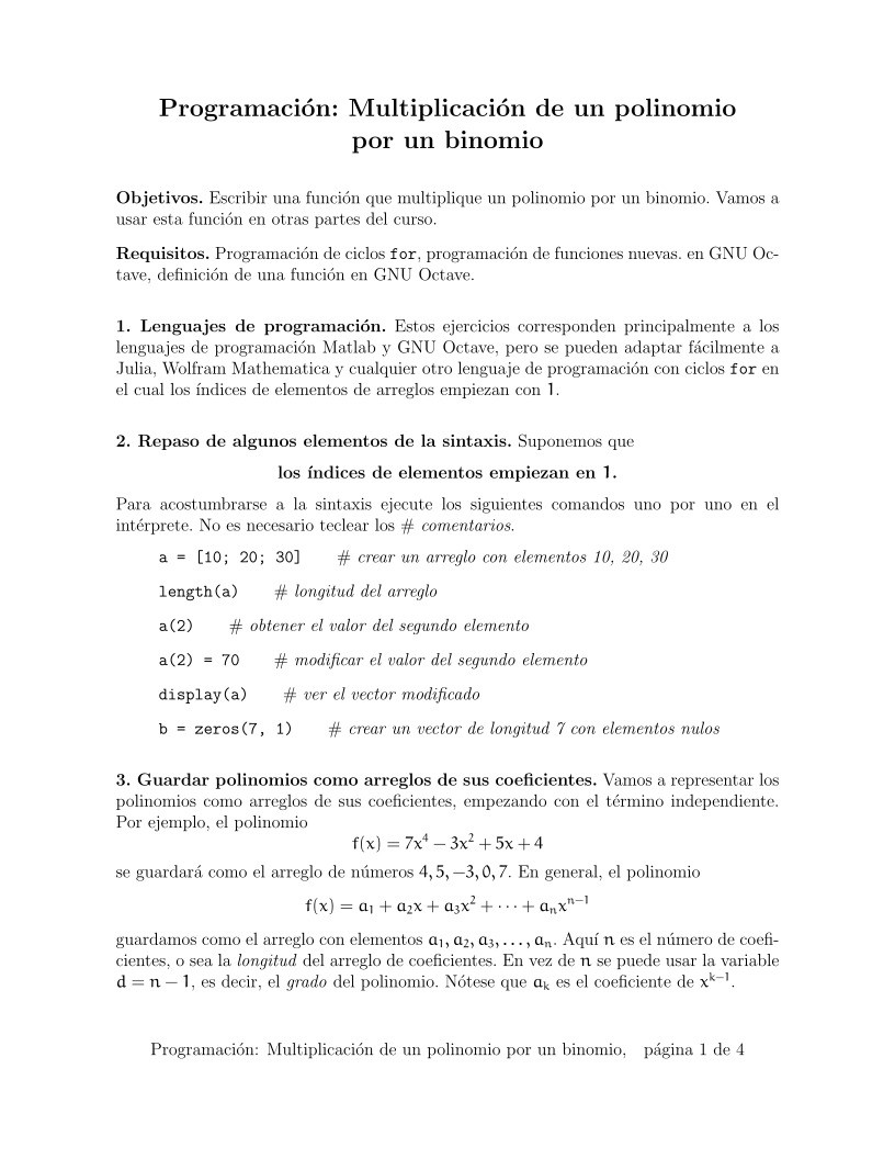 Imágen de pdf Programación: Multiplicación de un polinomio por un binomio