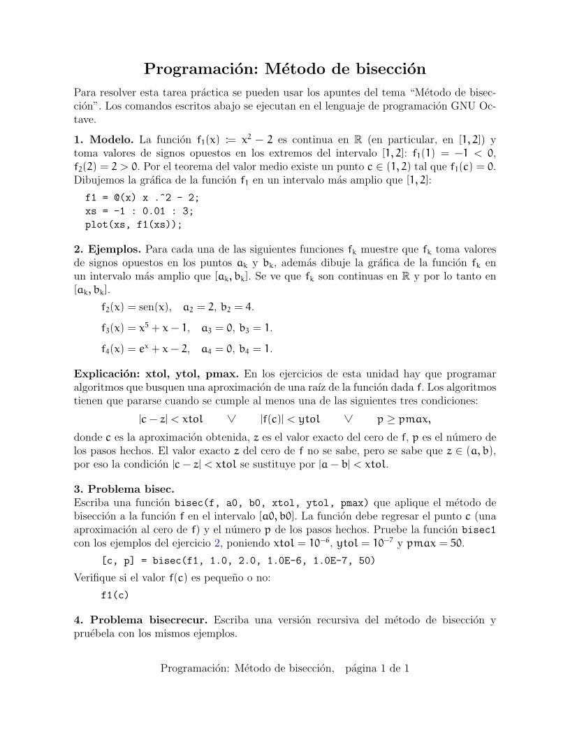Imágen de pdf Programación: Método de bisección