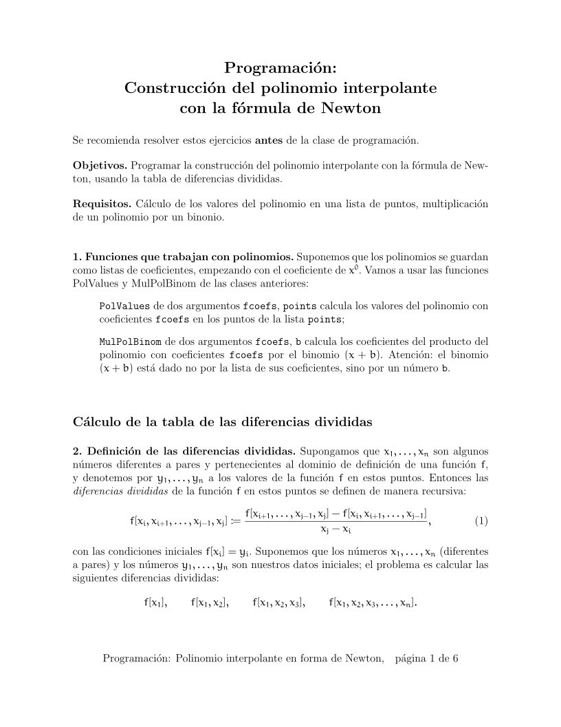 Imágen de pdf Programación: Construcción del polinomio interpolante con la fórmula de Newton