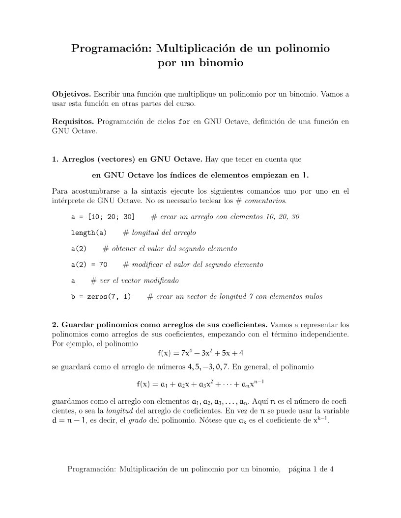 Imágen de pdf Programación: Multiplicación de un polinomio por un binomio